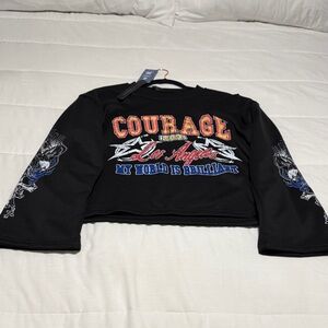 Black Graphic Cropped Sweatshirt